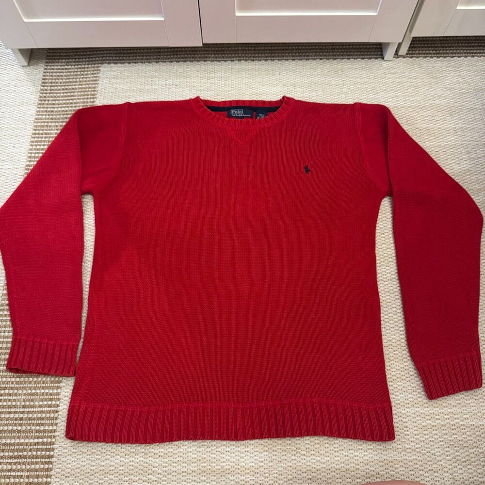 Vintage 90's Polo by Ralph Lauren Red Sweater, Large, 100% Cotton, Made in Japan - Picture 3 of 8